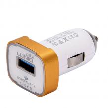 Mини USB зарядно за кола / Mini USB Car Charger LDNIO DL-DC211 / DC12V-24V / 1 USB Port / 5V - 2.1A - бял