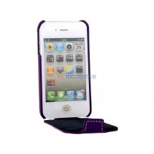 Луксозен кожен калъф Flip тефтер Melkco за Apple iPhone 4 / iPhone 4s - лилав