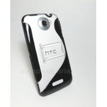 Твърд силиконов калъф с поставка за HTC One X, One XL, One X + Plus - Прозрачен с черно