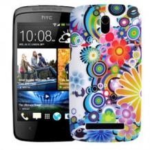 Силиконов калъф / гръб / TPU за HTC Desire 500 - бял с цветя