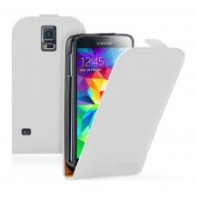 Кожен калъф Flip тефтер със силиконов гръб за Samsung Galaxy S5 mini G800 - бял