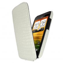 Кожен калъф Flip Croco Style за HTC One X,One X+ - бял