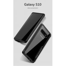 Луксозен твърд гръб IPAKY за Samsung Galaxy S10 - прозрачен / силиконов черен кант
