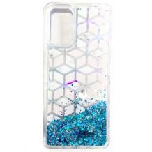 Луксозен гръб 3D Marble Water Case за Samsung Galaxy A02s - прозрачен / течен гръб със син брокат