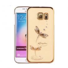 Луксозен твърд гръб KINGXBAR Swarovski Diamond за Samsung Galaxy S7 G930 - прозрачен със златен кант / Dragonfly