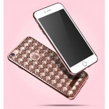 Луксозен силиконов калъф / гръб / TPU 3D с камъни за Apple iPhone 5 / iPhone 5S / iPhone SE - Rose Gold / ромбове