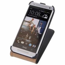 Кожен калъф Flip тефтер за HTC One Mini M4 - черен / гравирана кожа