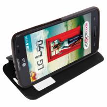 Кожен калъф Flip тефтер S-View със стойка за LG L90 D405 - черен