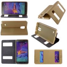 Кожен калъф Flip Cover S-View тип тефтер Puloka SS Case за Samsung Galaxy Note 4 N910 / Samsung Note 4 - златист със стойка