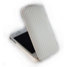 Кожен калъф тип Flip тефтер за Apple iPhone 5 / iPhone 5S / iPhone SE - Carbon / бял