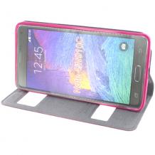 Кожен калъф Flip Cover S-View тип тефтер Puloka SS Case за Samsung Galaxy Note 4 N910 / Samsung Note 4 - цикламен със стойка