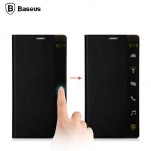 Луксозен кожен калъф Flip тефтер S-View BASEUS Bloom Case за Samsung Galaxy Alpha G850 - черен