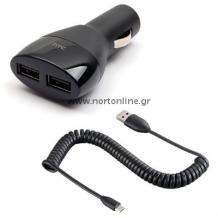 Зарядно за кола и кабел microUSB HTC CC C300 Dual USB