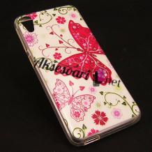 Силиконов калъф / гръб / TPU за HTC Desire 628 - бял / розова пеперуда