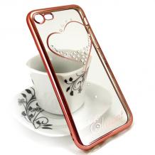 Луксозен силиконов калъф / гръб / TPU / Elegant с камъни за Apple iPhone 5 / iPhone 5S / iPhone SE - прозрачен със Rose Gold кант / сърце
