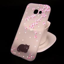 Луксозен силиконов калъф / гръб / TPU с камъни за Samsung Galaxy S7 Edge G935 - прозрачен / розови цветя / коте