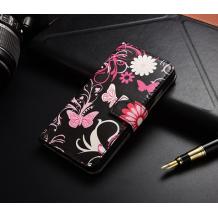 Кожен калъф Flip тефтер Flexi със стойка за Samsung Galaxy A8 2018 A530F - черен / цветя и пеперуди
