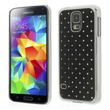 Заден предпазен твърд гръб / капак / с камъни за Samsung Galaxy S5 G900 - черен с метален кант