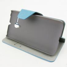 Луксозен кожен калъф тип Flip тефтер за Alcatel One Touch Pop D5 5038 - със стойка / син