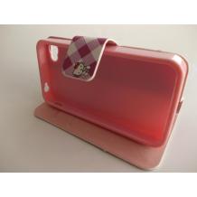 Кожен калъф Flip тефтер със стойка за Apple iPhone 4 / iPhone 4S - Hello Kitty / лилаво и бяло