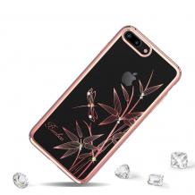 Луксозен твърд гръб KINGXBAR Swarovski Diamond за Apple iPhone 7 / iPhone 8 - прозрачен / Rose Gold кант / Bamboo