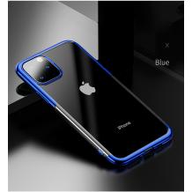 Луксозен силиконов калъф / гръб / TPU за Apple iPhone 11 Max - прозрачен / син кант