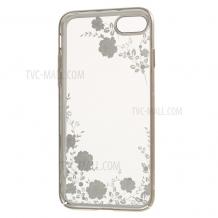 Луксозен твърд гръб KAVARO с камъни Swarovski за Apple iPhone 7 - прозрачен / бели цветя / златист кант