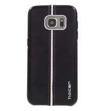 Оригинален кожен гръб HOCAR за Samsung Galaxy S7 Edge G935 - черен с бял кант