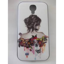 Твърд гръб със силиконов кант за Samsung Galaxy S4 I9500 / Samsung S4 I9505 - бял / Girl & Butterfly