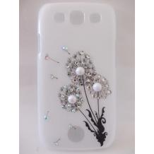 Луксозен заден предпазен твърд гръб / капак / с камъни за Samsung Galaxy S3 I9300 / Samsung SIII I9300 - бял с цветя / глухарче