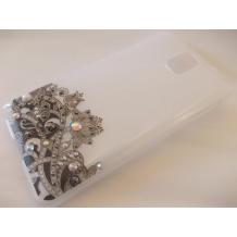 Луксозен заден предпазен твърд гръб / капак / с камъни за Samsung Galaxy Note 3 N9000 / Samsung Note 3 N9005 - бял с черни цветя