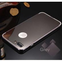 Луксозен алуминиев бъмпер с твърд гръб за Apple iPhone 7 / iPhone 8 - черен / огледален