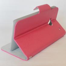 Кожен калъф Flip тефтер със стойка за HTC One M7 - розов