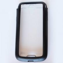 Силиконов калъф / твърд гръб / тип джоб за Samsung Galaxy S4 Mini I9190 / I9192 / I9195 - прозрачен с черен кант