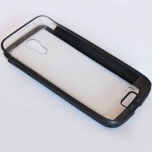 Силиконов калъф / твърд гръб / тип джоб за Samsung Galaxy S4 Mini I9190 / I9192 / I9195 - прозрачен с черен кант