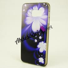 Силиконов калъф / гръб / TPU за Samsung Galaxy S6 Edge+ G928 / S6 Edge Plus - лилав / бели цветя