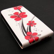Кожен калъф Flip тефтер за HTC One M7 - червени цветя