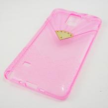 Луксозен силиконов гръб TPU / калъф / с камъни FANCY Series за Samsung Galaxy Note 4 N910 / Samsung Note 4 - прозрачен / розов