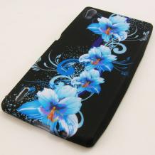 Силиконов гръб TPU / калъф / за Huawei Ascend P7 - черен със сини цветя