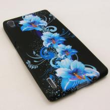 Силиконов гръб TPU / калъф / за Huawei Ascend P7 - черен със сини цветя