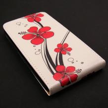 Кожен калъф тип тефтер за Samsung Galaxy Note 3 N9005 - червени цветя