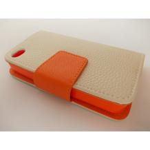Кожен калъф Flip тефтер ROCH със стойка за Apple iPhone 4 / iPhone 4S - бяло и оранжево