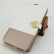 Луксозен кожен калъф Flip тефтер със стойка за Samsung Galaxy Note 4 N910 / Samsung Note 4 - Croco / бял