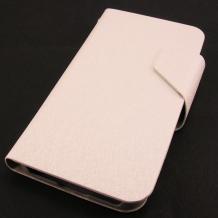 Луксозен кожен калъф Flip тефтер със стойка за Alcatel One Touch Idol 2 mini OT-6016 - бял