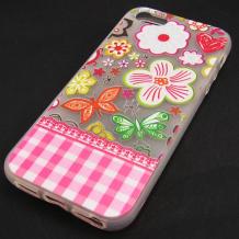 Силиконов калъф / гръб / TPU за Apple iPhone 5 / iPhone 5S  - розов / цветя