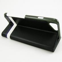 Кожен калъф тип Flip тефтер DESOF ICON със стойка за Apple iPhone 6 4.7'' - черен с бяло