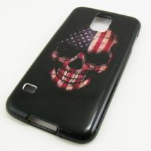 Силиконов калъф / гръб / TPU за Samsung Galaxy S5 G900 - Skull / American Flag