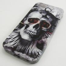 Силиконов калъф / гръб / TPU за за Apple iPhone 5 / iPhone 5S - Skull / сив