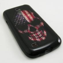 Силиконов калъф / гръб / TPU за Samsung Galaxy S4 Mini I9190 / I9192 / I9195 - Skull / American Flag