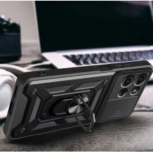 Удароустойчив гръб TPU кейс Slide Camera Case Magnetic Finger Ring Car Holder за Motorola Moto G75 - черен